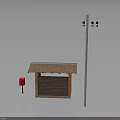 Outdoor Brick Shelter Red Mailbox And Utility Pole With Street Lights