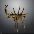 Yellow Deer Skeleton Model 3D Rendering with Detailed Antler and Bone Structure