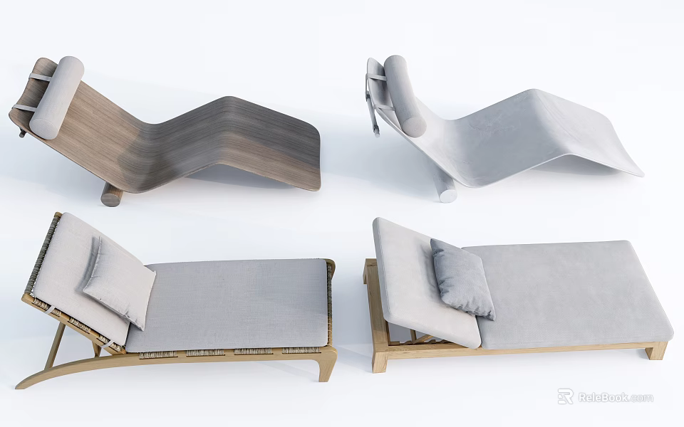 Comfortable Modern Outdoor Lounge Chairs With Wooden Frame Gray Cushions And Wave Design 3d model 