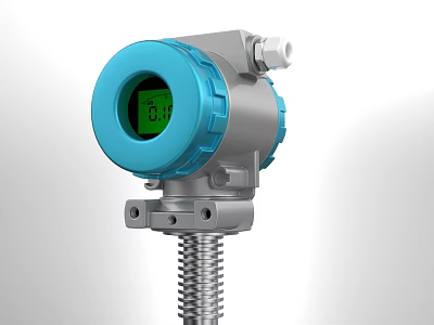 Industrial Hardware Instrument With Blue Digital Display Metal Housing And Threaded Connection For Industrial Use 3d model