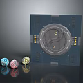 Futuristic Scene Component With Square Platform Yin Yang Symbol Yellow Lights And Colorful Spheres