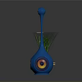 Modern Blue Vase Shaped Speakers With Green Plant And Brown Mat
