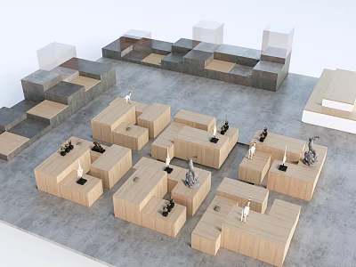 Modern Wooden Display Shelves With Modular Units For Retail Showcase And Open Racks 3d model