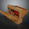 Open Wooden Toolbox With Portable Handle And Various Tools Inside