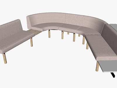 Curved Multi Person Sofa With Light Gray Fabric And Wooden Legs Modern Design 3d model