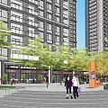 Modern High Rise Residential Buildings with Glass Facade and Urban Skyline View
