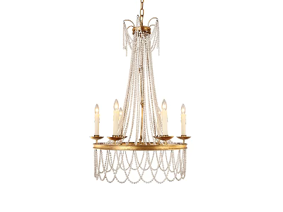 Elegant Golden Frame Chandelier With Crystal Beads And Candle Shaped Lights 3d model