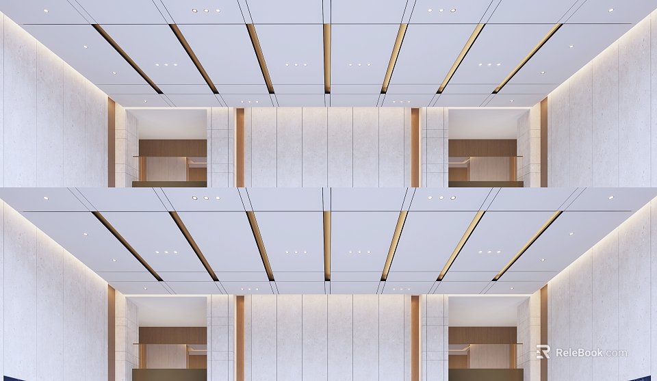 Modern Ceiling Design With Linear Lights In Interior Space 3d model 
