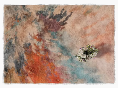 Colorful Abstract Styled Carpet With Artistic Patterns And Flower Bouquet On Floor 3d model