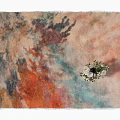 Colorful Abstract Styled Carpet With Artistic Patterns And Flower Bouquet On Floor