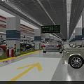 Spacious Indoor Parking Lot With Yellow Arrows Parked Cars And Columns