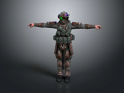 Man In Military Camouflage Uniform With Helmet And Goggles Standing With Arms Outstretched 3d model