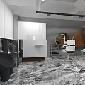 Modern Hair And Beauty Salon Interior With Wooden Panels Marble Floor And Styling Chairs