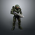 Sci Fi Warrior in Green Battle Armor With Weapon Confronting Alien Creature 3d model