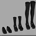 Black Shiny High Heel Shoes With Various Styles Ankle Mid Calf Over Knee Boots