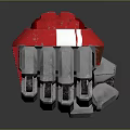 Red And Silver Mechanical Component With White Stripes Metallic Texture And Gear Like Armored Design