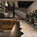 Modern Elegant Restaurant Interior Featuring Bar Counter Leather Chairs And Pendant Lights