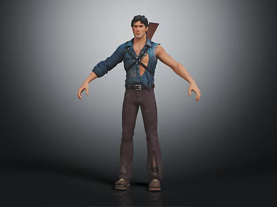 Archer Adventurer In Blue Shirt Brown Pants With Wolf Creature Companion 3d model