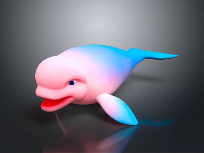 Cute Pink Blue Gradient Cartoon Whale With Open Mouth On Black Background Shiny Reflection 3d model