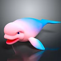 Cute Pink Blue Gradient Cartoon Whale With Open Mouth On Black Background Shiny Reflection