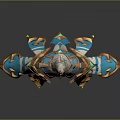 Elegant Divine Mythical Creature Character With Golden Blue Ornaments Horned Headpiece And Gemstone Wings