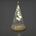 Golden Metal Frame Christmas Tree Decoration With White Round Ornaments And Logo Base 3d model
