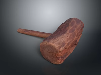 Rustic Handcrafted Wooden Mallet Weapon With Natural Texture And Long Handle 3d model