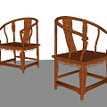 Two Chinese Style Wooden Leisure Chairs With Carved Design Curved Backrest And Armrests