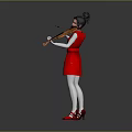 Female In Red Dress Holding Classic Violin With White Gloves And Red Shoes