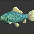 Colorful Turquoise 3D Fish Model With Yellow Fins Tail And Circular Scales