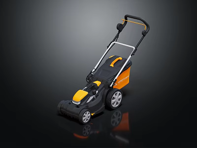 Durable Black And Orange Agricultural Lawn Mower With Ergonomic Handle Wheels And Efficient Cutting 3d model