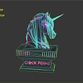 Neon Unicorn Head Sculpture With Glowing Horn Blue Purple Gradient And SHOCK POINT Base