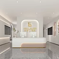 Modern Elegant Shop Front Desk with White Gold Design Marble Countertop Side Screens and Shelves