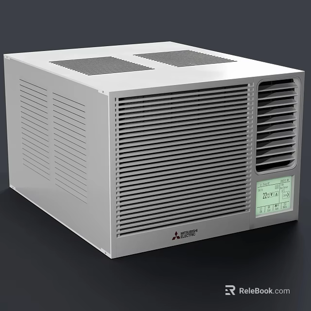 White Window Type Air Conditioner Fan With Digital Display And Grille Design 3d model 
