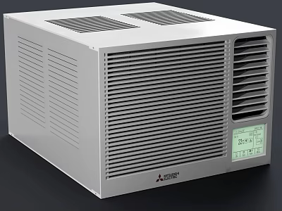 White Window Type Air Conditioner Fan With Digital Display And Grille Design 3d model
