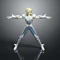 Male Warrior Figure in Silver Armor with Golden Hair Standing Dynamic Pose 3D Render