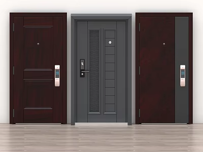 Modern Interior Sliding Doors With Dark Brown And Gray Paneled Design And Silver Handles 3d model