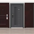 Modern Interior Sliding Doors With Dark Brown And Gray Paneled Design And Silver Handles