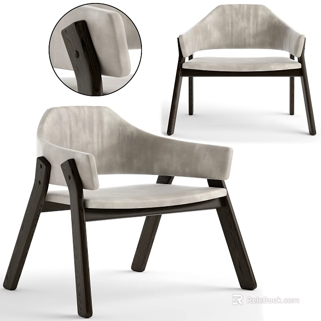 Modern Accent Chair With Dark Wooden Frame And Light Upholstered Seat 3d model 