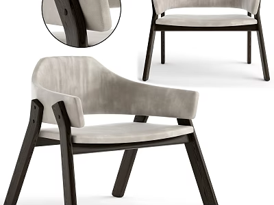 Modern Accent Chair With Dark Wooden Frame And Light Upholstered Seat 3d model