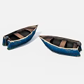 Two Vintage Wooden Boats With Blue Hulls And Brown Interior Seats