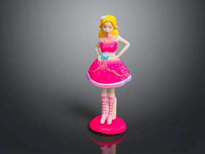 Blonde Hair Princess Doll Wearing Pink Dress With Crown And Pink Boots On Pink Base 3d model