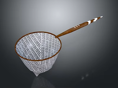 Metal Mesh Kitchen Strainer With Wooden Handle And Decorative Pattern Design 3d model
