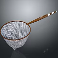 Metal Mesh Kitchen Strainer With Wooden Handle And Decorative Pattern Design 3d model