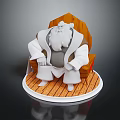Wooden Chair Featuring Seated Cartoon Character In White Robe On Circular Base