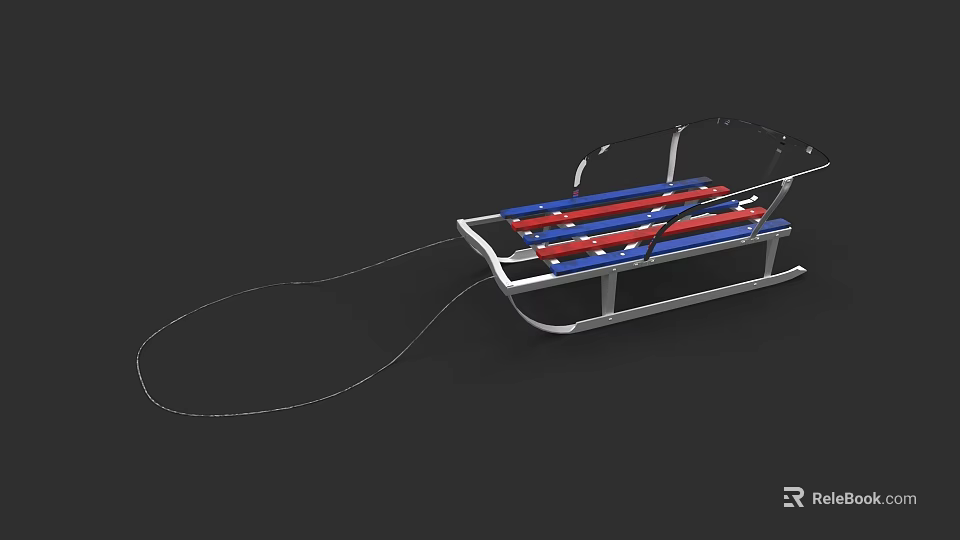 Red Blue White Striped Sleigh With White Frame Seats And Pull Rope 3d model 