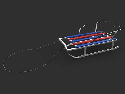Red Blue White Striped Sleigh With White Frame Seats And Pull Rope 3d model