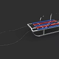 Red Blue White Striped Sleigh With White Frame Seats And Pull Rope