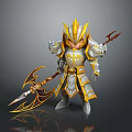 The Man Warrior In Golden Silver Armor With Decorated Helmet And Spear