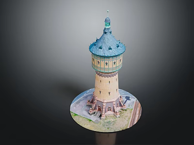 Detailed Architectural Tower Model With Blue Roof And Yellow Decorative Walls 3d model